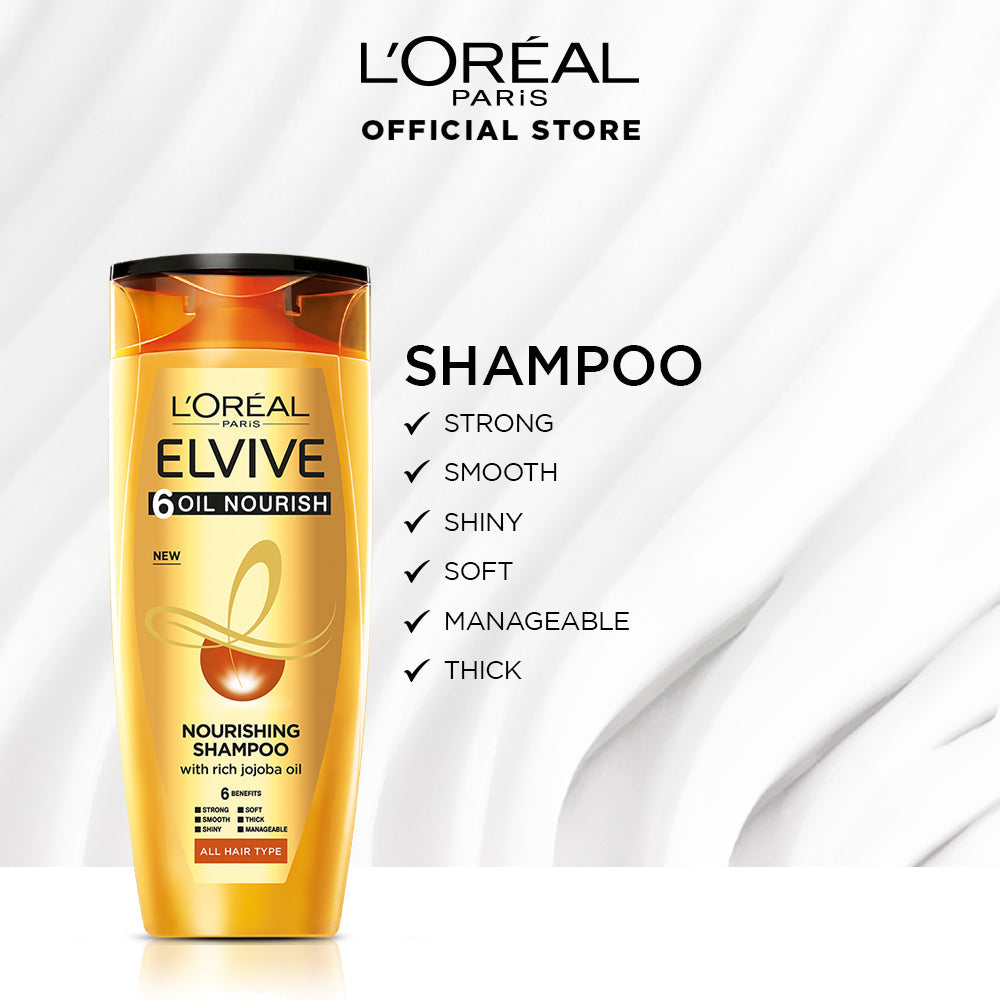 L'Oreal Paris Elvive 6 Oil Nourish Shampoo 360 Ml - For Dull & Dry Hair texture gel cream