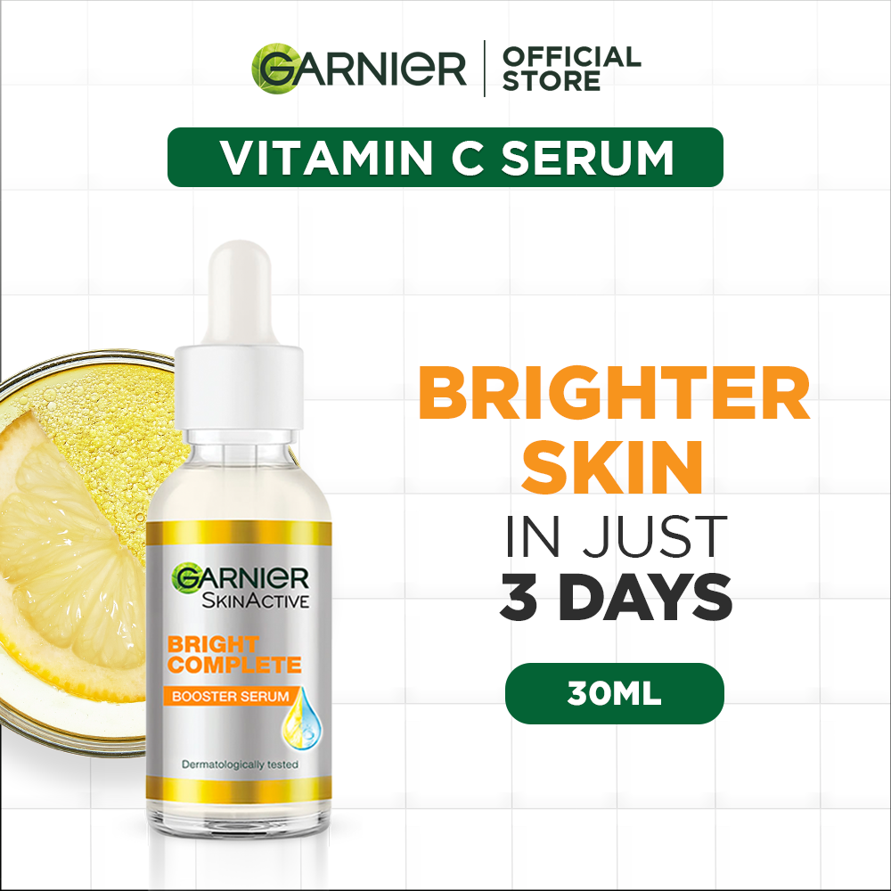 Garnier Skin Active Bright Complete Vitamin C Booster Serum 30 Ml - Contains Niacinamide jar close up