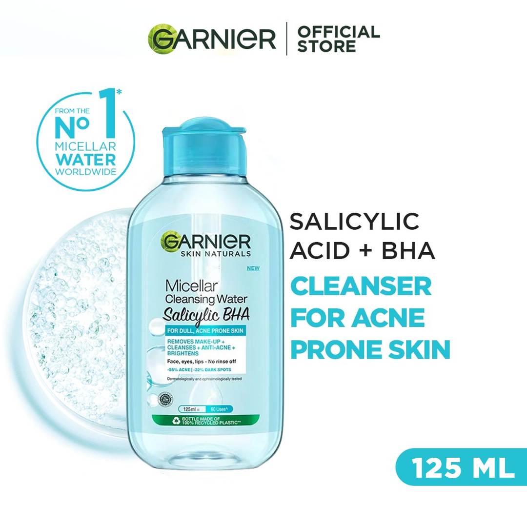 Garnier Salicylic + BHA Micellar Cleansing Water for Acne Prone Skin - 125Ml jar close up