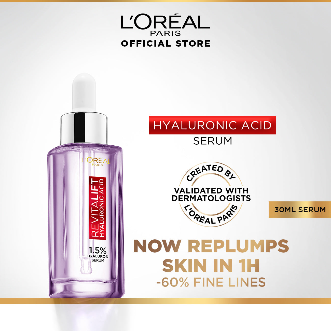 L'Oreal Paris Revitalift 1.5% Hyaluronic Acid Face Serum 30 Ml jar close up