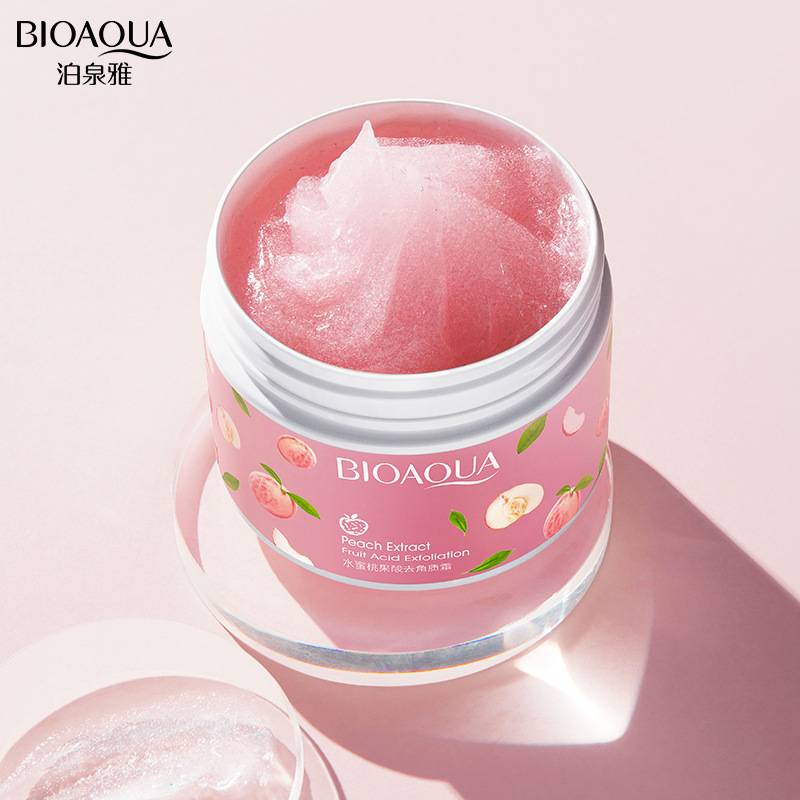 Bioaqua Peach Extract Fruit Acid Exfoliating Face Gel Cream 140g jar close up