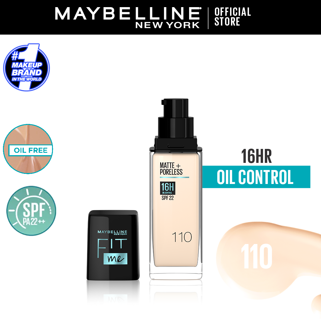 Maybelline Ny New Fit Me Matte + Poreless Liquid Foundation Spf 22 - 110 Porcelain 30Ml - For Normal To Oily Skin jar close up