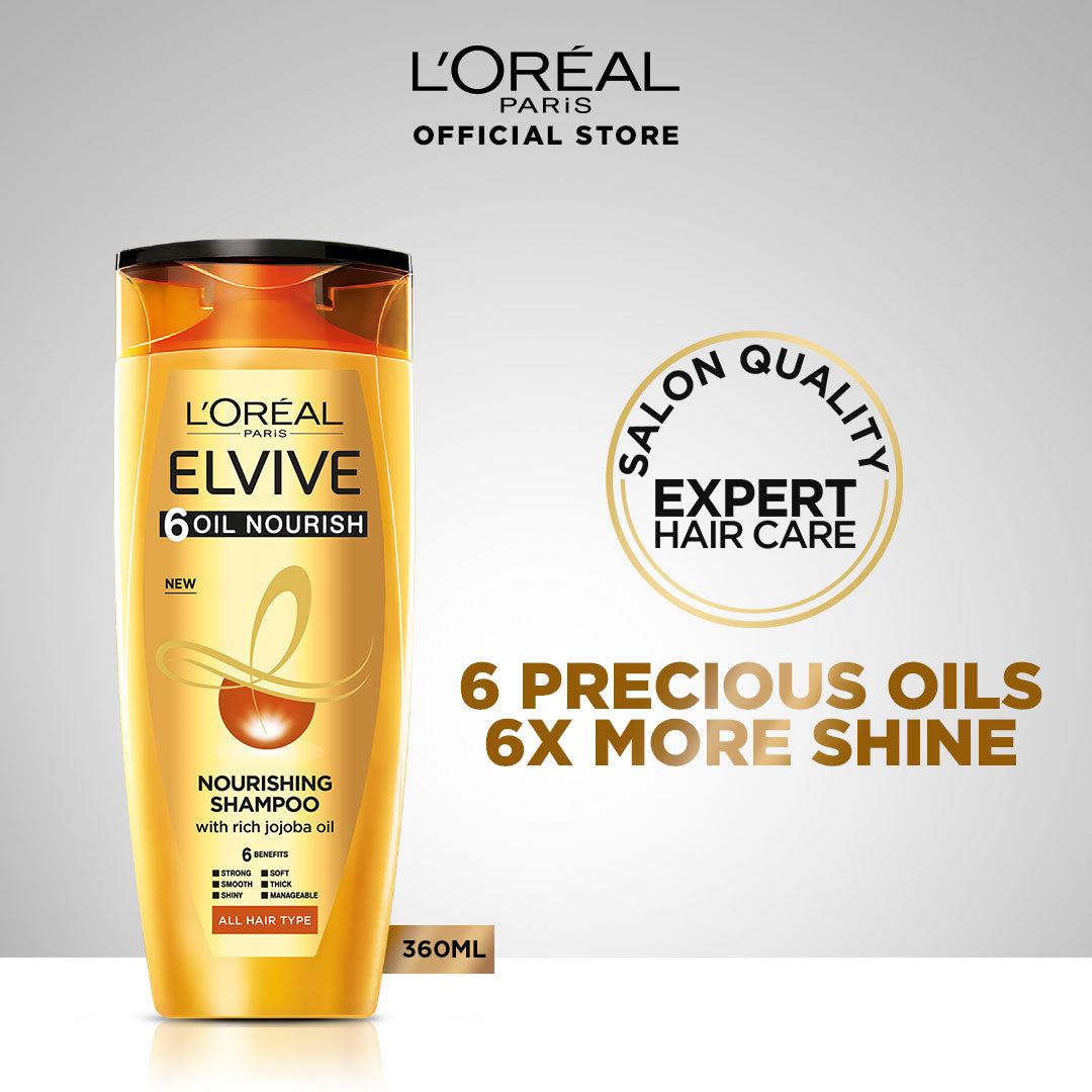 L'Oreal Paris Elvive 6 Oil Nourish Shampoo 360 Ml - For Dull & Dry Hair jar close up
