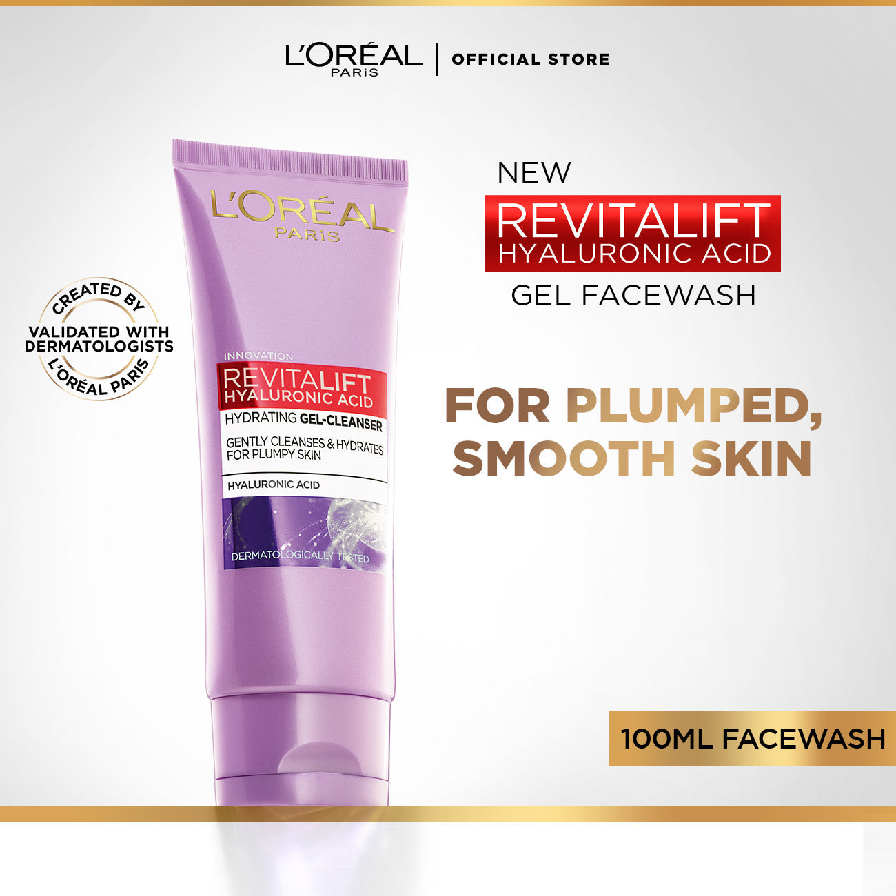 L'Oreal Paris Revitalift Hyaluronic Acid Hydrating Gel Facewash 100ml jar close up