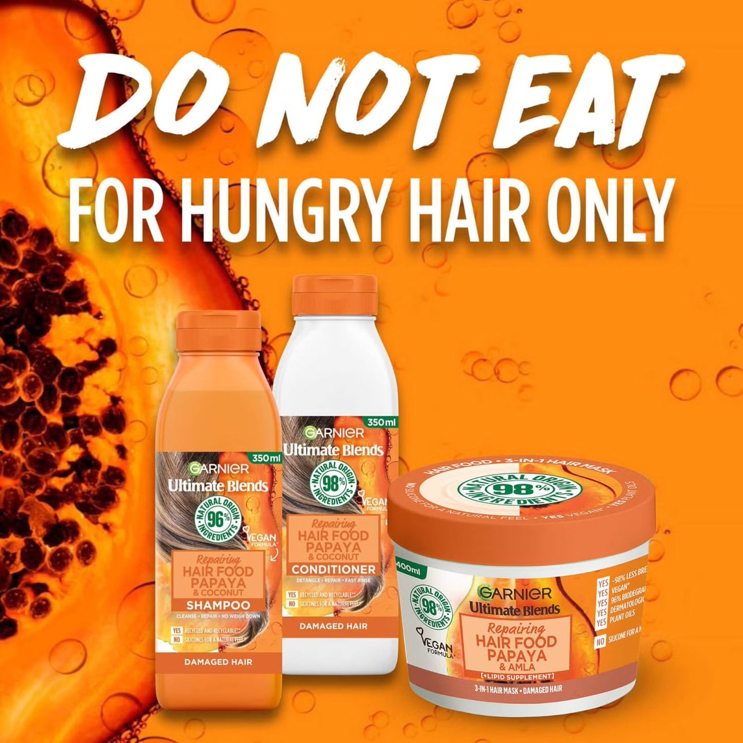 Garnier Ultra Doux Repairing Papaya Hair Food Shampoo For Damaged Hair 350ml