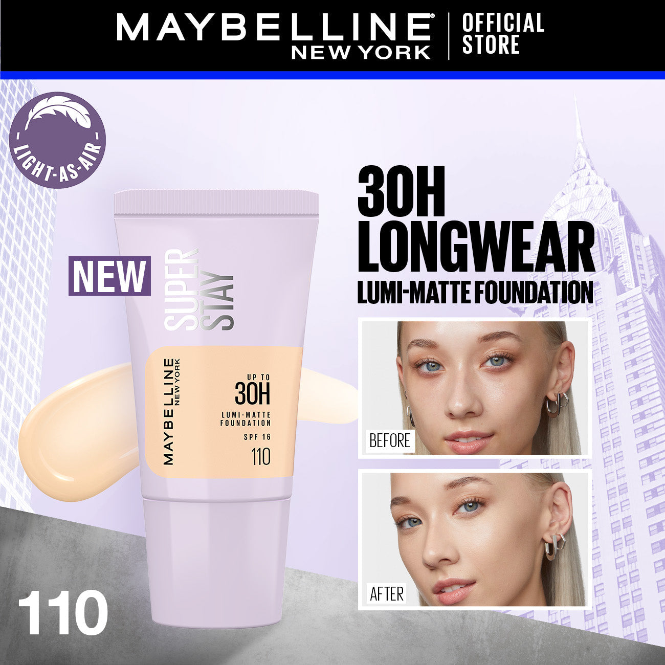 Maybelline - New York Superstay Lumi Matte Liquid Foundation 18ML before after skin results