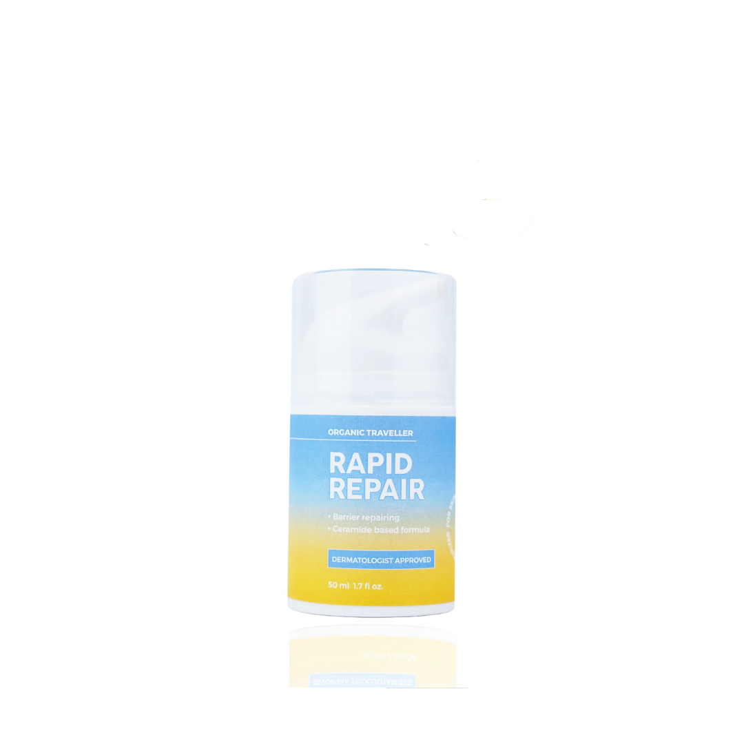Organic Traveller - Rapid Repair: Skin Repairing Moisturiser jar close up