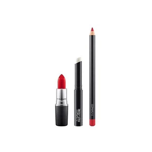 MAC Brave Red Kit - Lipstick (Brave Red) + Lip Pencil (Cherry) + Primer Kit - Colourless