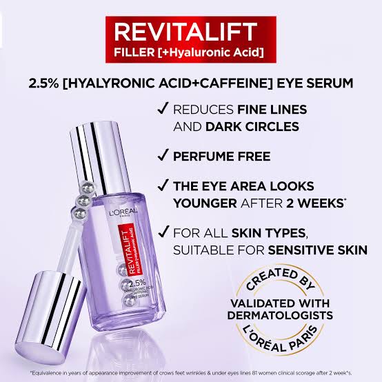 L'Oreal Paris Revitalift 2.5% [HA] + 1% Caffeine Eye Serum - 20ML USA IMPORTED