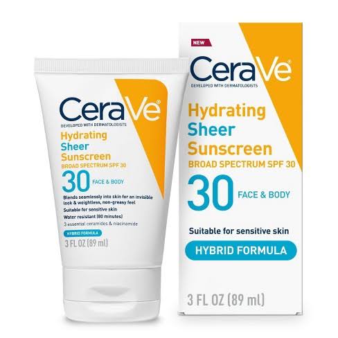 CeraVe Hydrating for Face and Body Sheer Sunscreen SPF 30 expiry 8/24(without box)